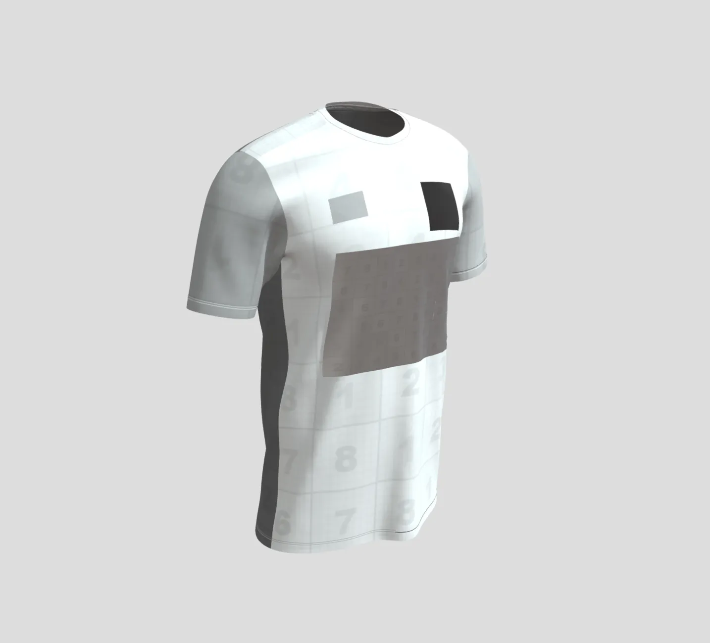 T-shirt with UV checker and decal zones, a 3D pipeline test asset