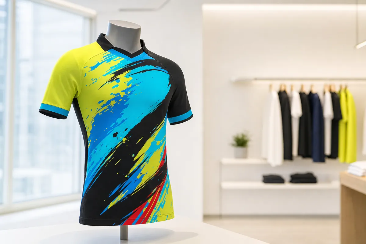 Sports jersey rendered in a retail setting from its 3D model